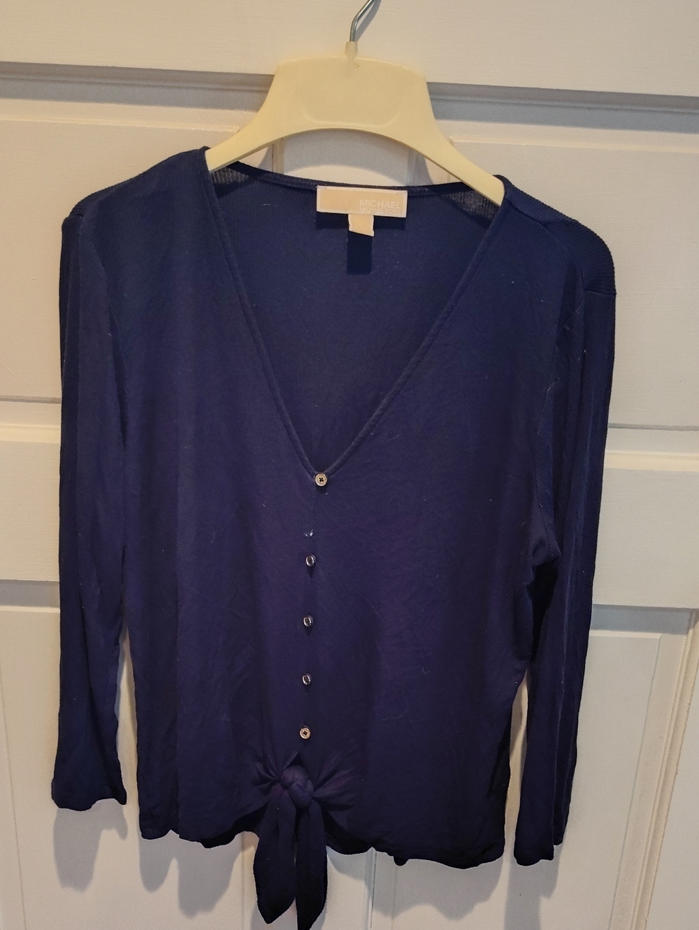 Michael Kors Large Navy Blue Tie-Front Button Cardigan